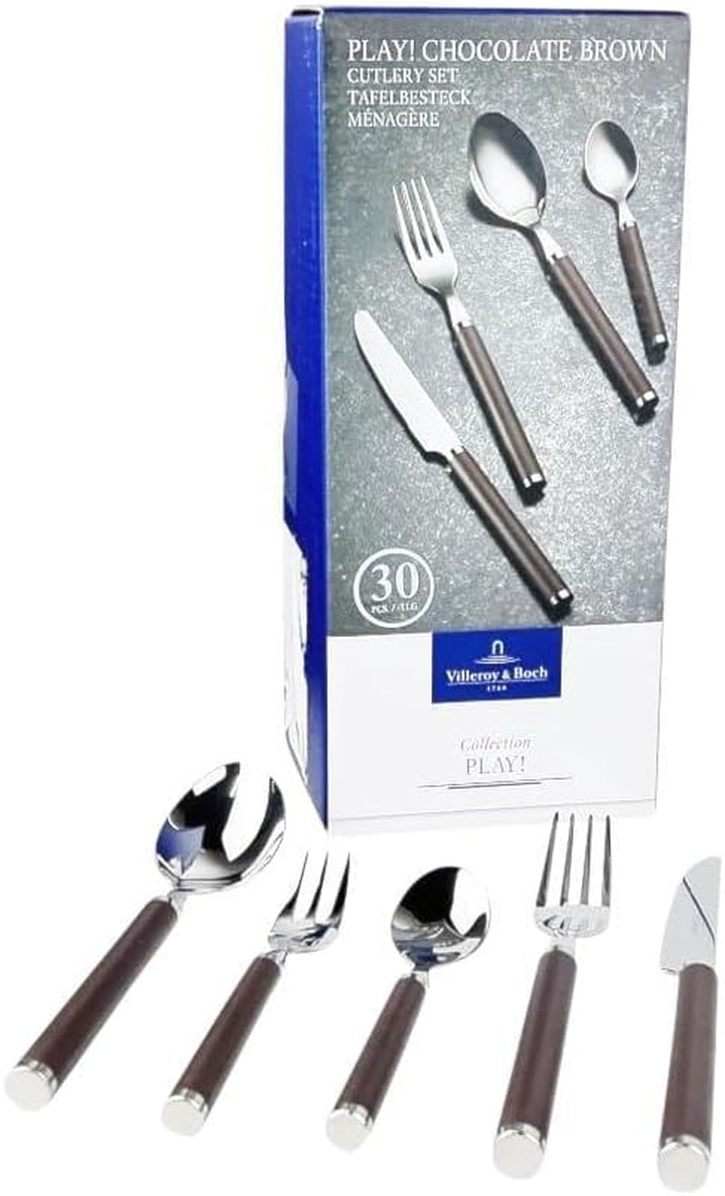 Villeroy und Boch Play Chocolate Brown Besteck, für bis zu 6 Personen, 30 Teile, Edelstahl, brauner Kunststoffgriff Kitchen Naty Shop