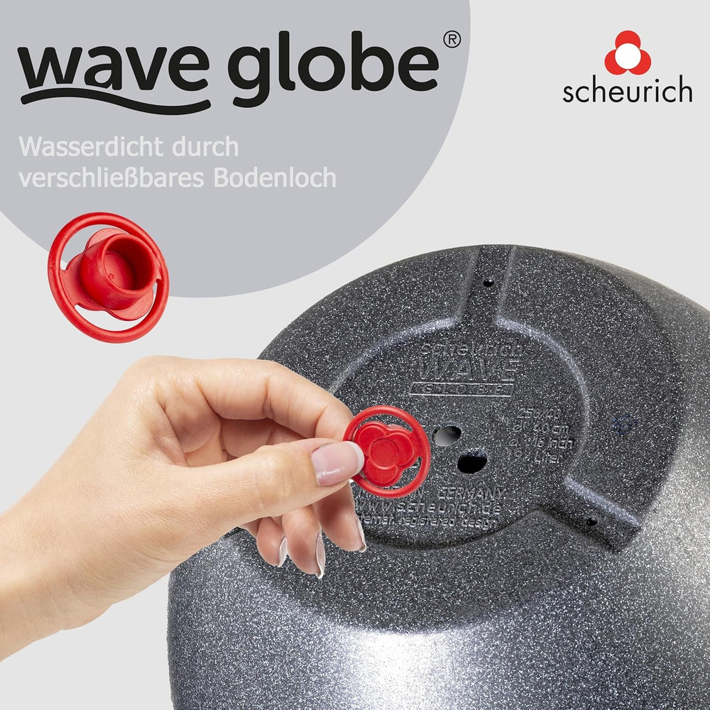 Ghiveci Scheurich Wave Globe, din plastic, granit negru, diametru 30 cm, înălțime 22 cm, volum 19 l.