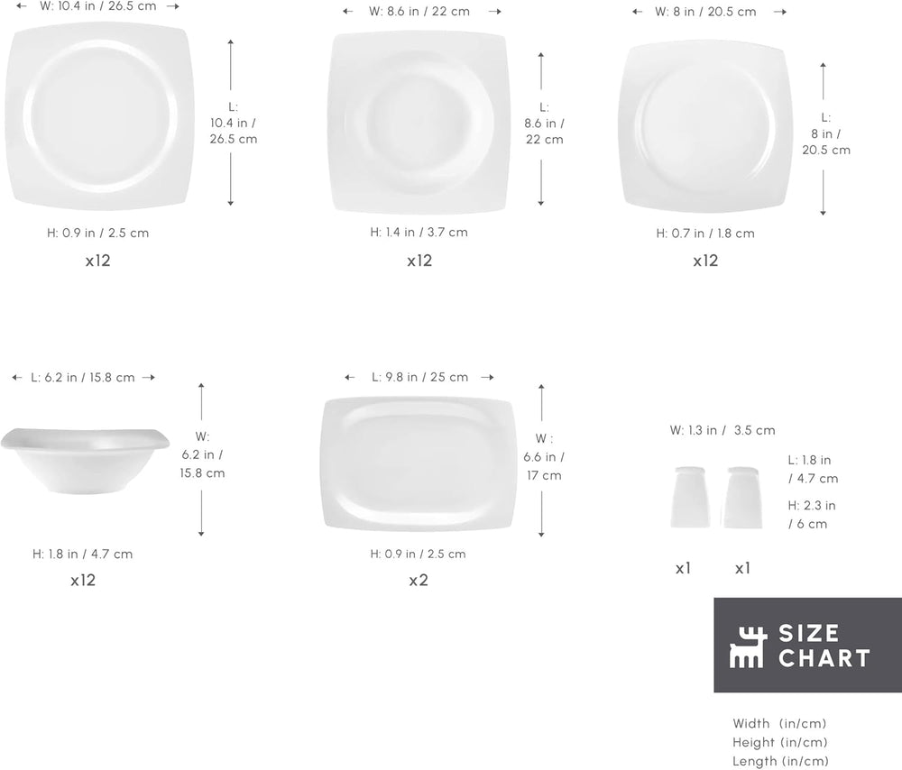 Set de veselă Karaca Jamie White pentru 12 persoane, 52 de piese - Veselă elegantă din porțelan pentru 12 persoane | Include farfurii, căni, boluri |