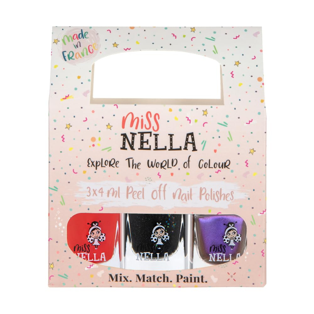 Miss Nella Magic Collection 4-teiliges Glitzer-Nagellack-Set: Rosa, Rot, Gold und Blau, spezieller entfernbarer Nagellack für Kinder, ungiftig, auf Wasserbasis, geruchlos