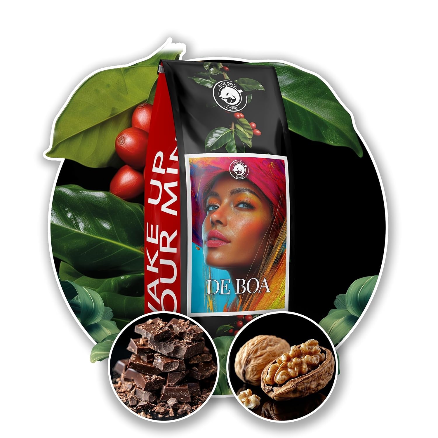 Cafea măcinată DE BOA 1KG | 100% Arabica | cu note de ciocolată și nuci | boabe de cafea prăjite mediu, aciditate scăzută | ideală pentru espressoare | Blue Orca Coffee Roastery