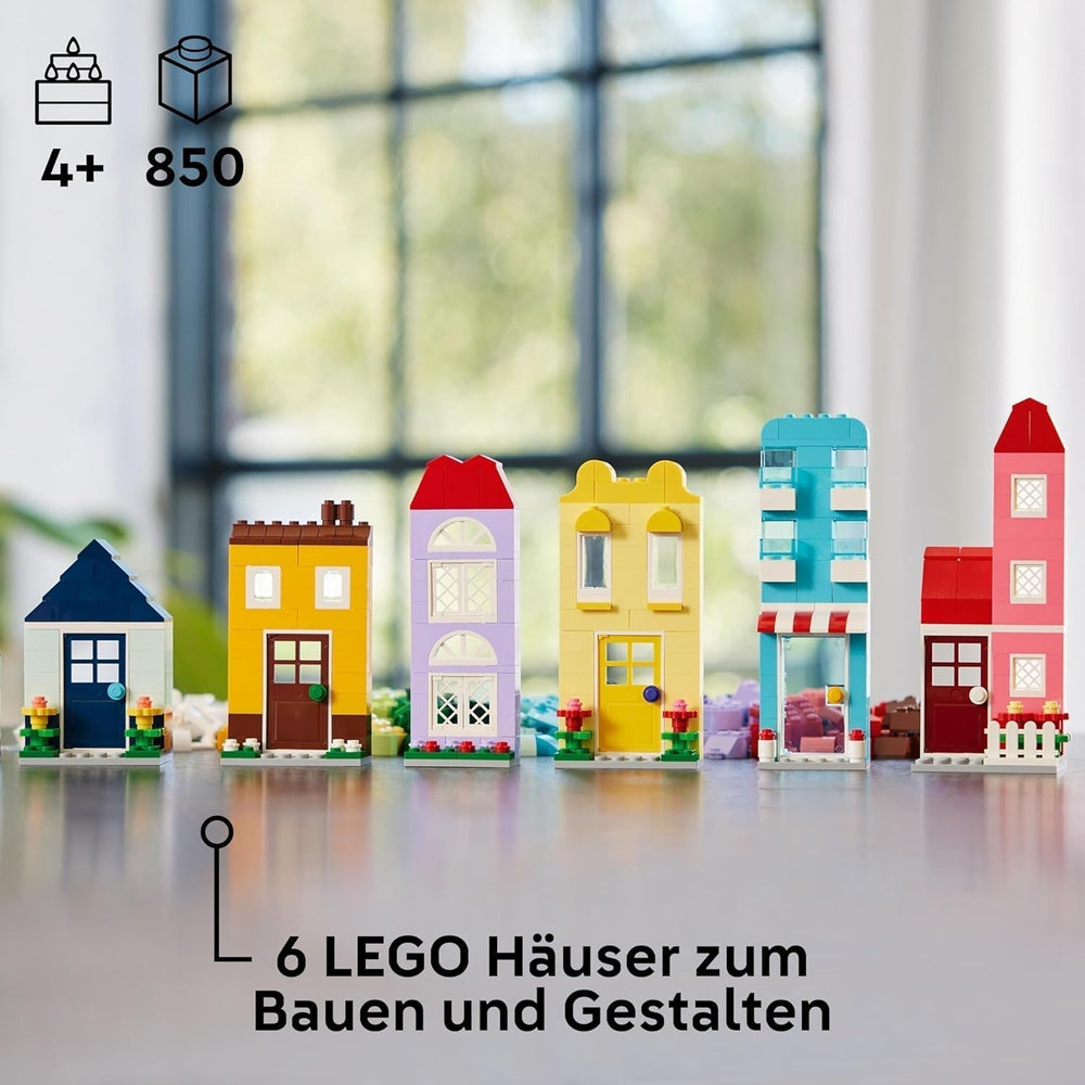 LEGO Classic Kreativhäuser, Bausteinset für Kinder, 850 Steine Bauspielzeug, Hausbauspielzeug mit Zubehör, Geschenk für Jungen und Mädchen ab 4 Jahren 11035 Bausets Beuche den LEGO-Store