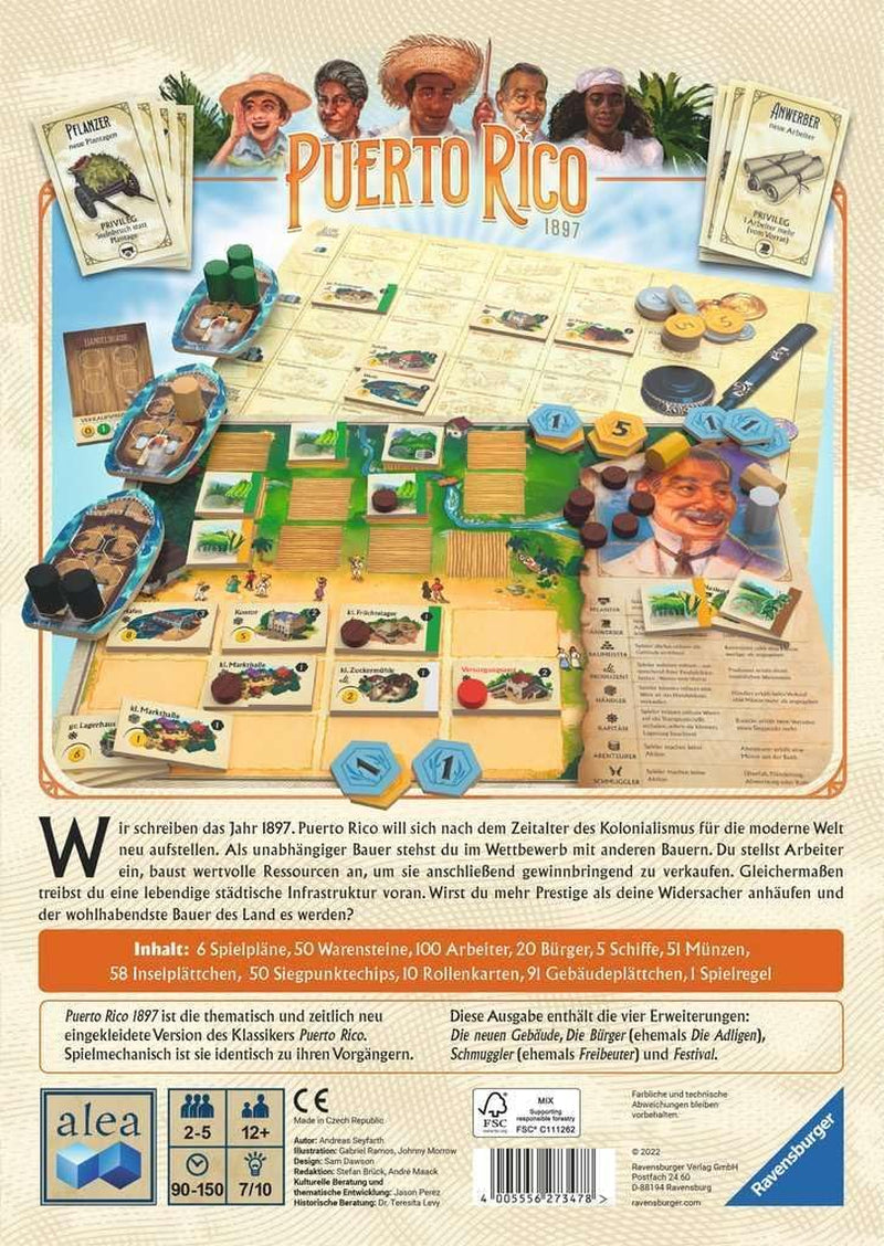 Ravensburger 27347 – Puerto Rico 1897, klassisches Strategiespiel für 2–5 Spieler ab 12 Jahren, Alea Games