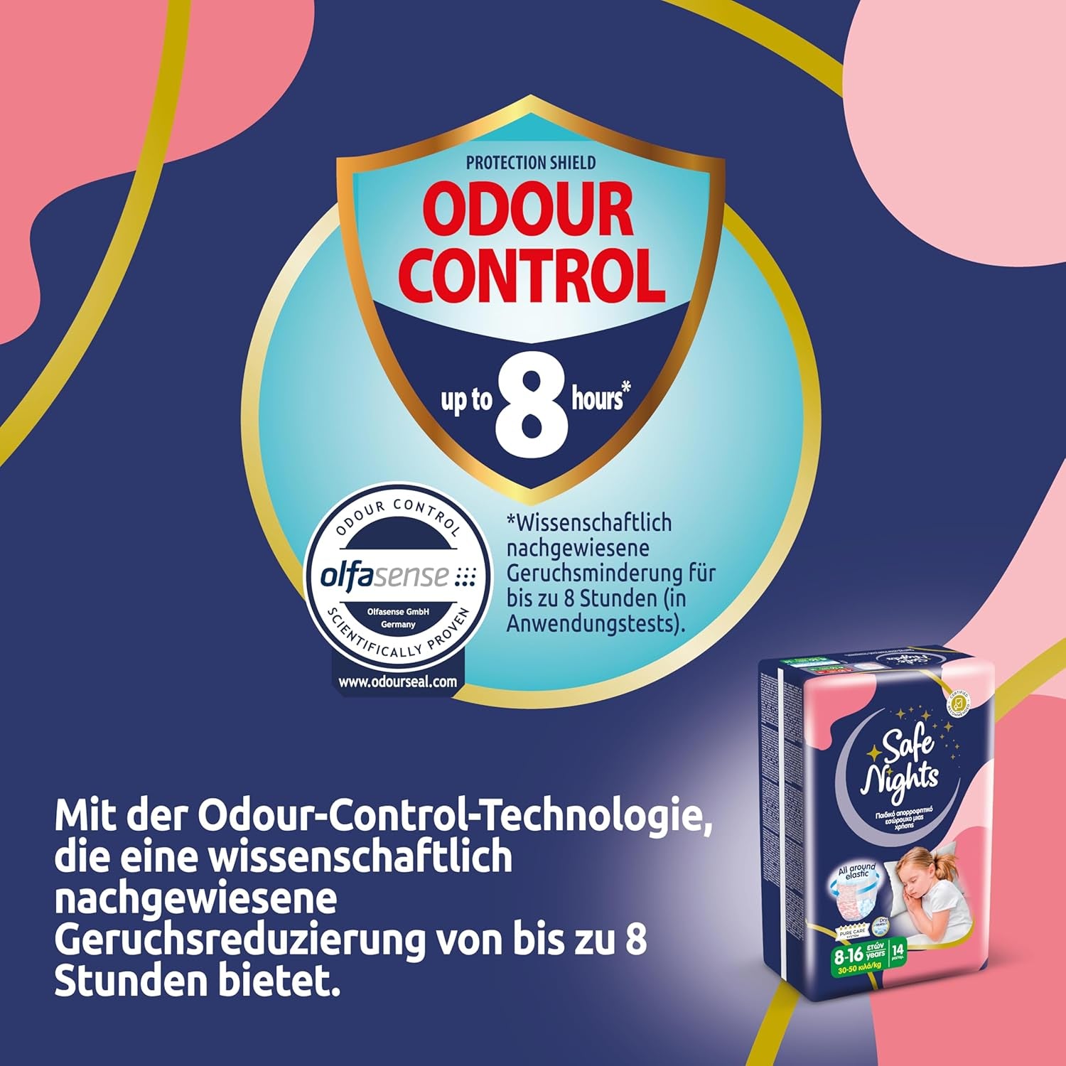 Safe Nights Girl, saugfähige Nachtwäsche für Mädchen von 8–16 Jahren (30–50 kg), 14er-Pack