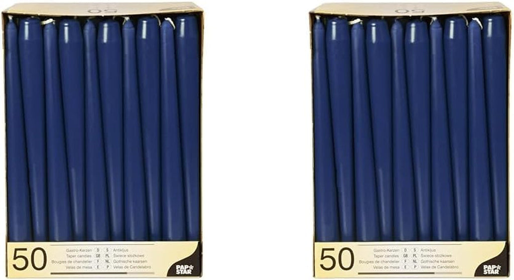 Suporturi de lumânări Papstar albastre (50 bucăți) Ø 2,2 X 25 Cm, albastru închis, fără funingine & șervețele/șervețele de hârtie albastru închis "Royal Collection" 40 X 40 Cm, 1/4-fold, 1 X 50-pack