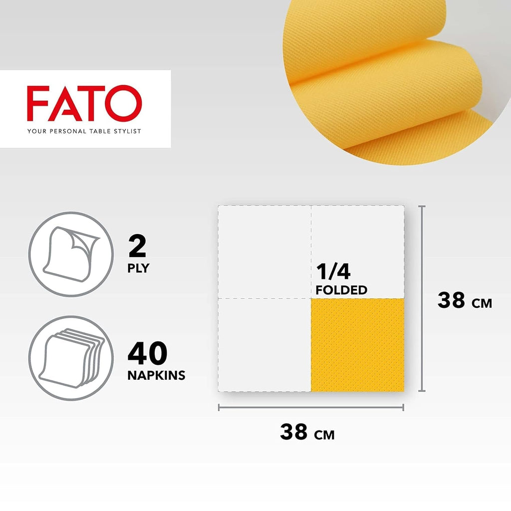 - Șervețele de hârtie de unică folosință, moi și delicate, pachet de 40 de șervețele, dimensiune 38X38 pliate în 4, 2 straturi, culoare galben, 100% hârtie din celuloză pură, certificate FSC (pachet de 2)