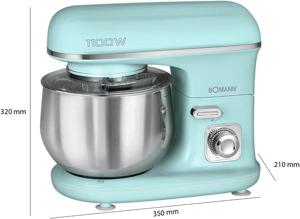 Bomann® Retro Küchenmaschine Zum Backen | Knetmaschine 5L | Stärkerer 1100-W-Motor | Teigmaschine inkl. Haken & Schneebesen | Retro Teigknetmaschine Spritzschutz Mit Nachfüllöffnung – KM 6030 CB Mint-Grün Mutter und Kind Naty Shop