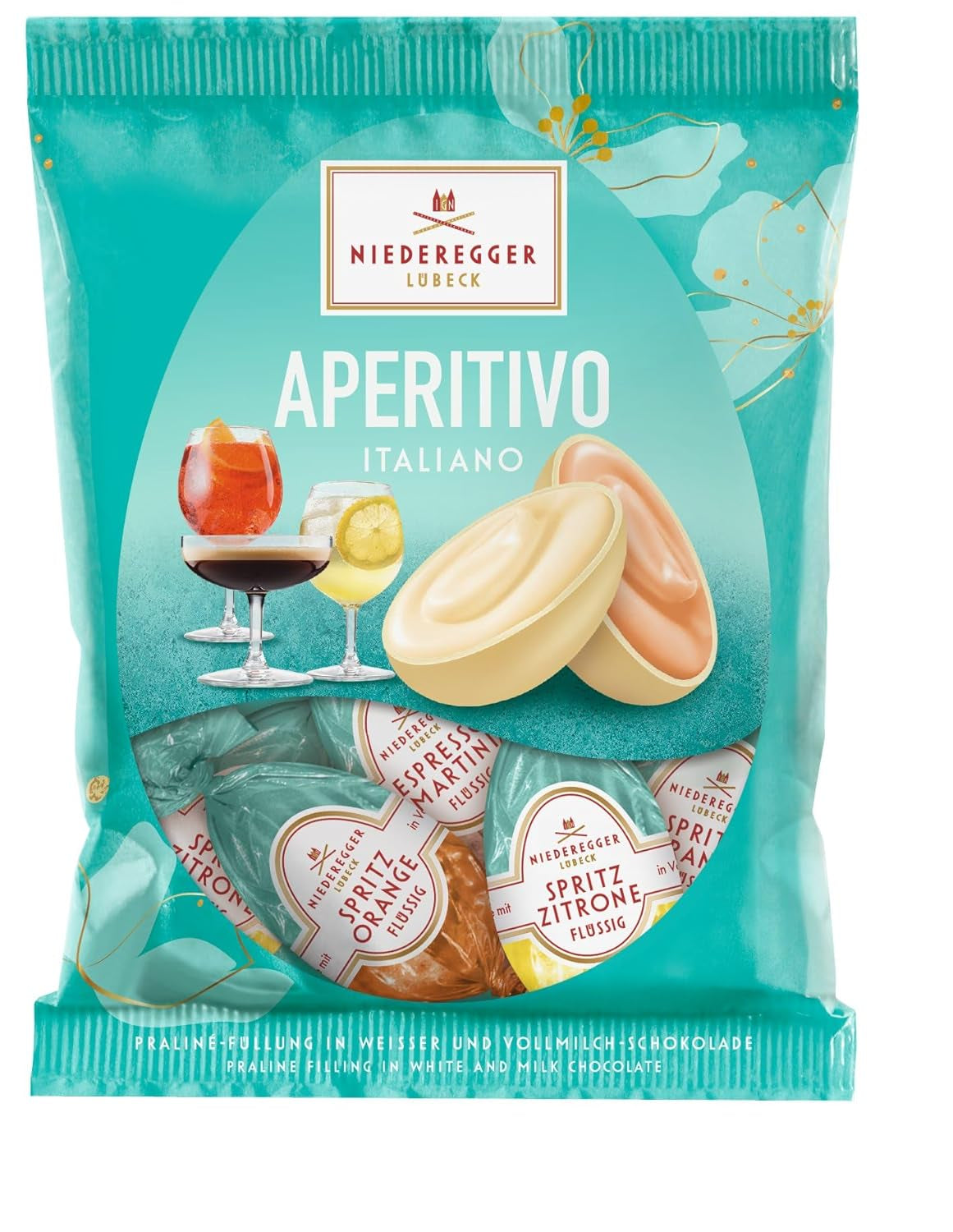 Niederegger | Pralineneier | Vorspeise Italiano | 1 x 87g | Gefüllte Eier in den Geschmacksrichtungen Lemon Spritz, Orange Spritz und Espresso Martini | Überzogen mit Milch- und weißer Schokolade | Ostergeschenk