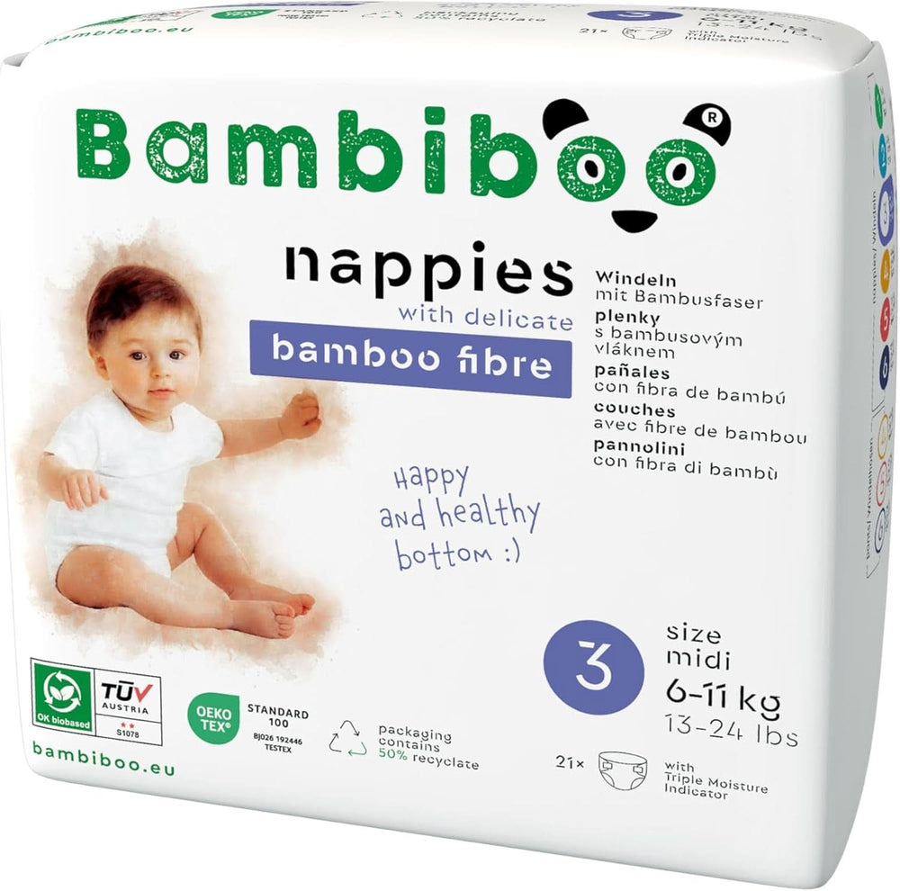 Bambiboo-Wegwerfwindeln, hautfreundlich, Nabelöffnung, verschiedene Größen, Mutter- und Babywindeln von Naty Shop, Größe 3, 21 Stück