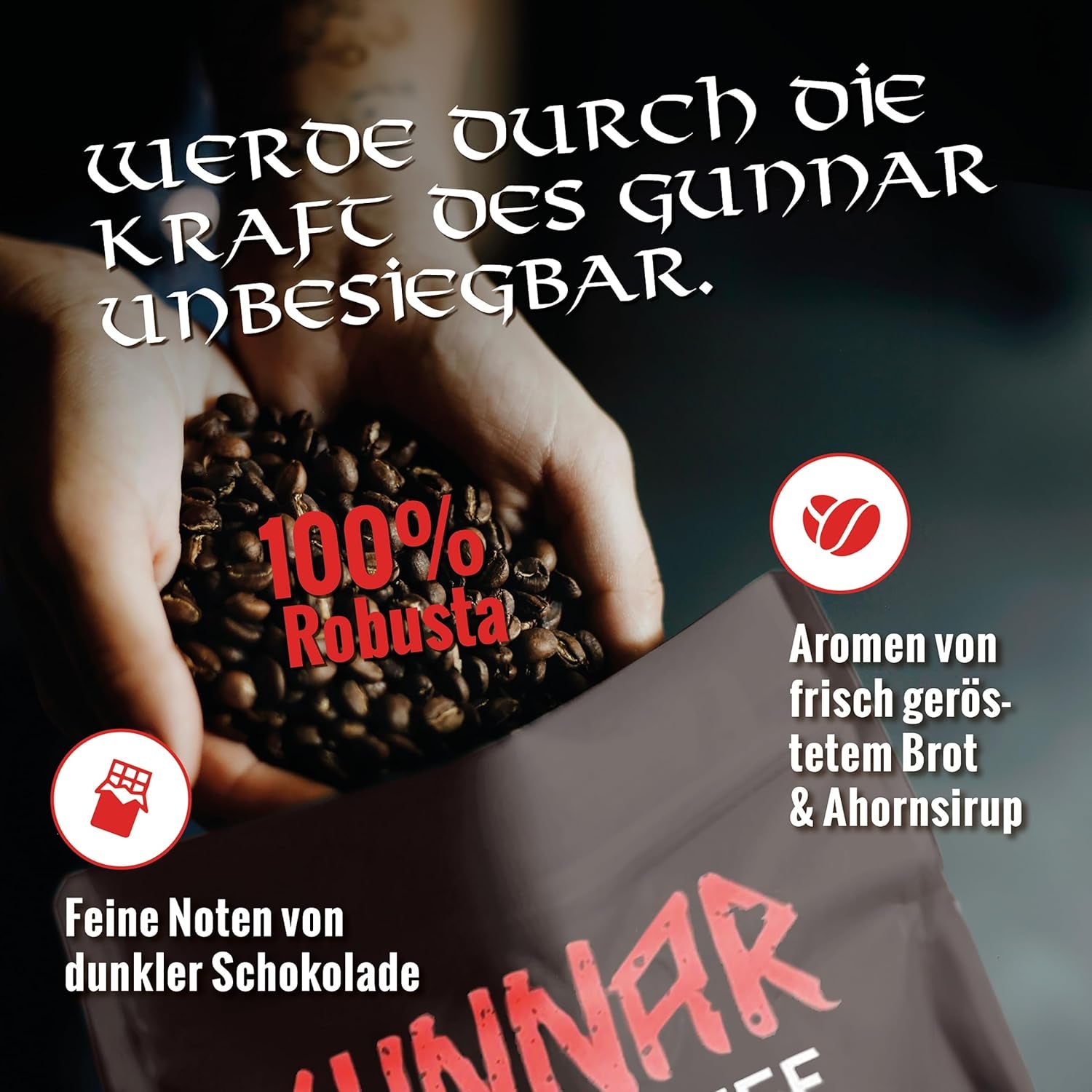 Blank Roast - GUNNAR - 1kg - Ganze Kaffee-Bohnen Extra Stark - Kräftige Robusta-Röstung - 494mg Koffein je Tasse - Würzig & Kraftvoll mit Noten von dunkler Schokolade - Säurearm