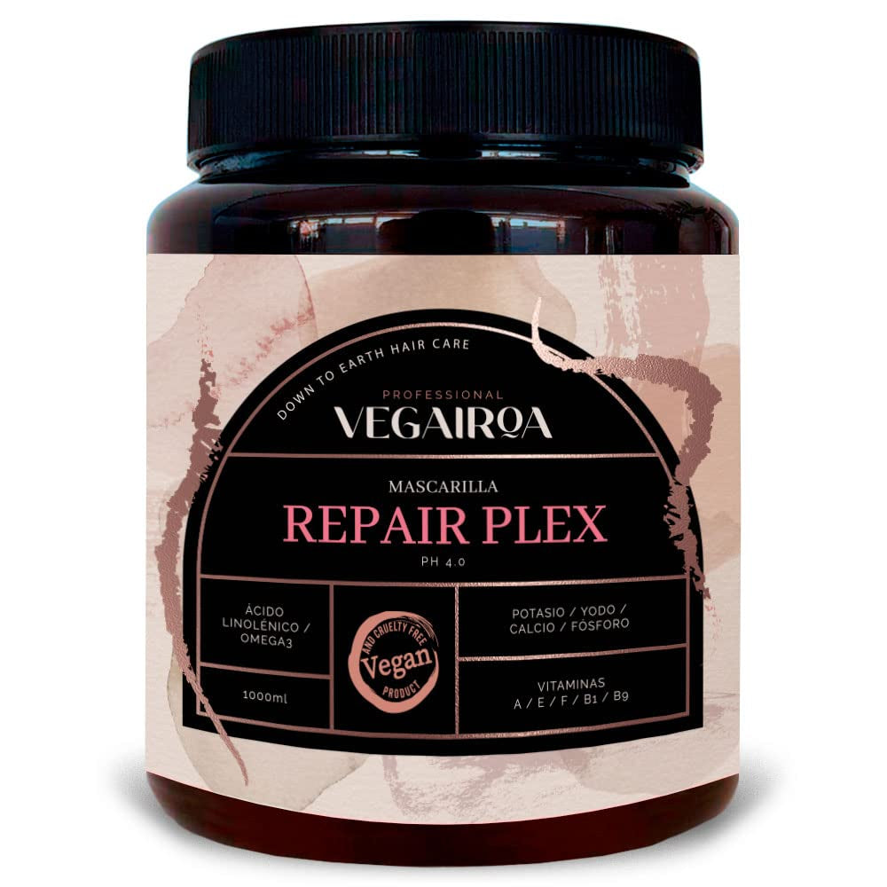 VEGAIROA - Repair Plex Mask - Mască pentru reparații extreme - Hidratare și hrănire - Protecție împotriva încrețirii - Pentru păr tratat chimic - Produs profesional vegan de coafură - 1000 g Masca de par Naty Shop Titlu implicit
