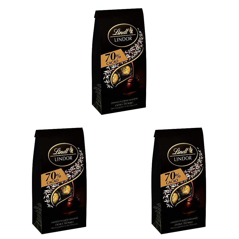 Lindor Schokokugeln 70 % extra dunkler Kakao | 137g Beutel | Ca. 10 Kugeln feiner Zartbitterschokolade mit zartschmelzender Füllung | Geschenk aus Schokolade | Schokoladengeschenk