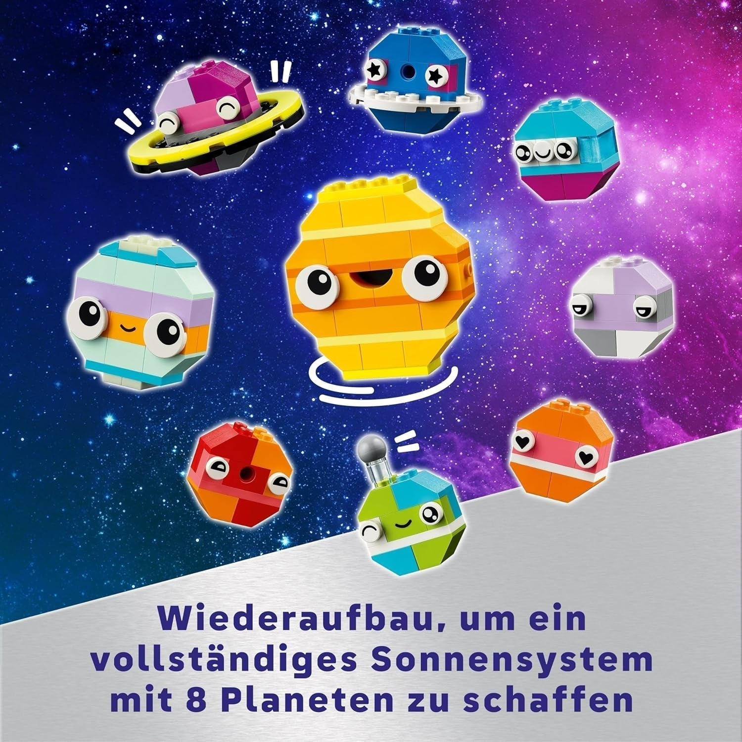 LEGO Classic Kreativ-Weltraumplaneten, Sonnensystem-Baumodell für Kinder, Weltraumspielzeug mit Rakete, Raumschiff, Planeten und Außerirdische, Geschenk für Kinder ab 5 Jahren, Jungen und Mädchen, 11037, Bausets. Beuche den LEGO-Store