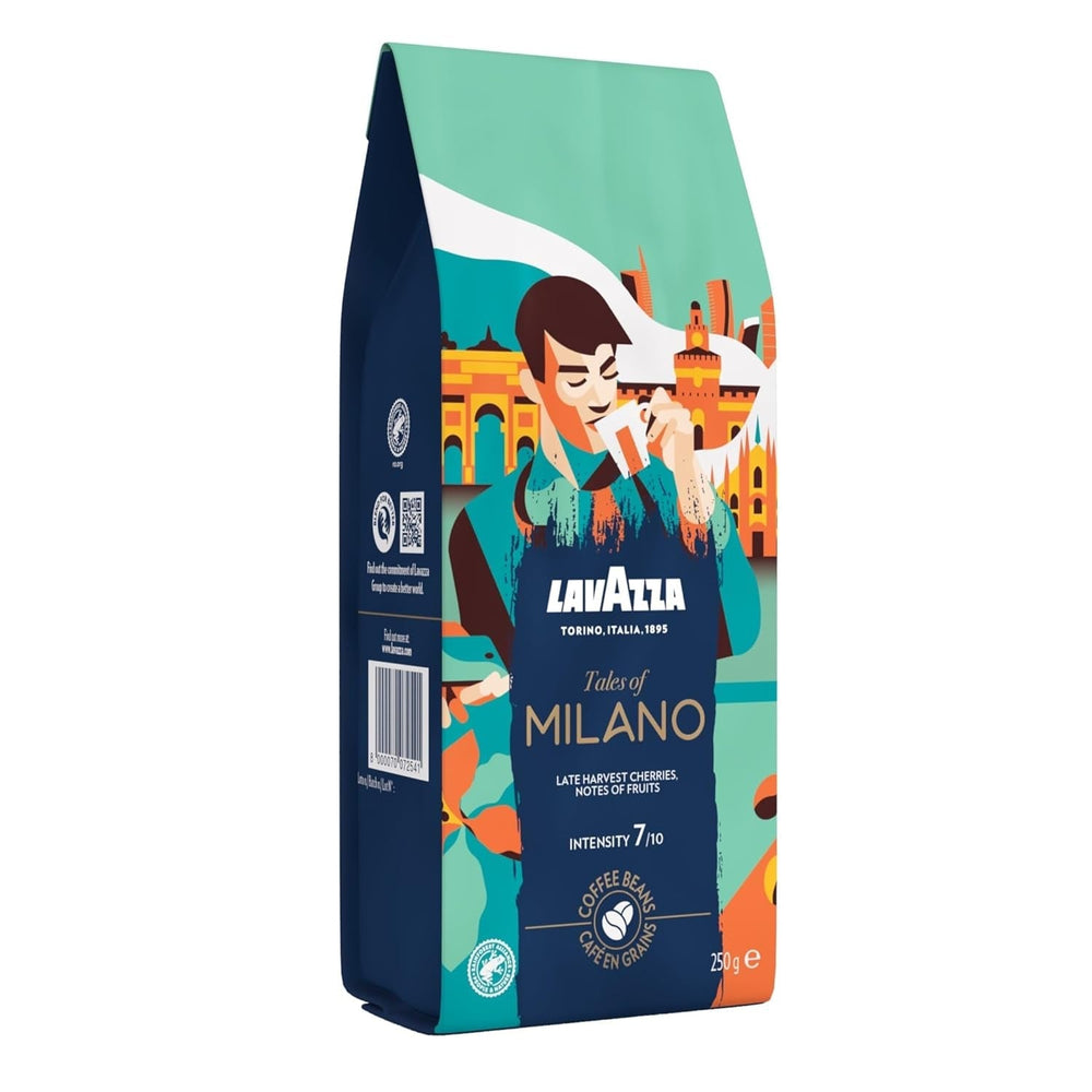 Lavazza, Tales of Roma, boabe de cafea, ideale pentru mașinile de cafea Espresso, cu note de aromă de alune și ciocolată neagră, Arabica și Robusta, 250 grame Cafea Naty Shop 250 grame Milano