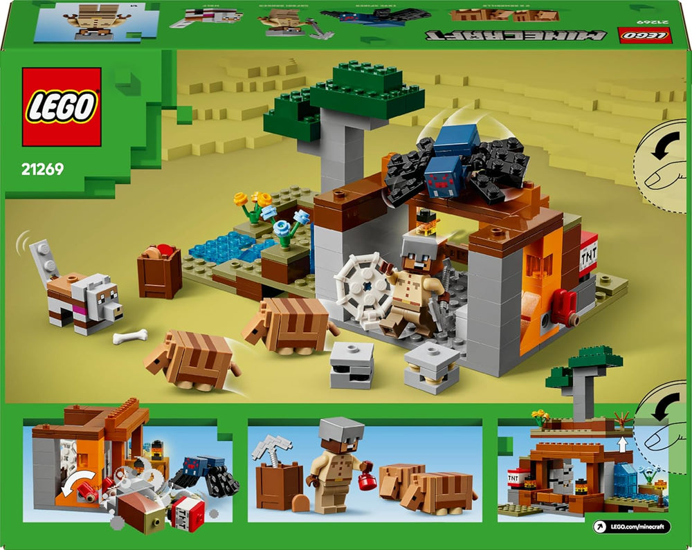 LEGO Minecraft Die Expedition zur Gürteltiermine – Interaktives Gamer Spielzeug mit Höhlenspinne- und Wolfsfiguren – TNT-Funktion – Gaming Geschenk für Jungen und Mädchen ab 8 Jahren – 21269