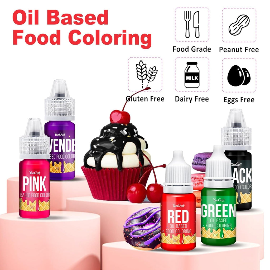 Colorant alimentar liposolubil - 12 culori coloranți alimentari pe bază de ulei pentru ciocolată, cremă de unt, bomboane, glazură - colorant alimentar concentrat pe bază de ulei pentru copt, gătit, fondant - 6 ml fiecare