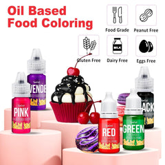 Colorant alimentar liposolubil - 12 culori coloranți alimentari pe bază de ulei pentru ciocolată, cremă de unt, bomboane, glazură - colorant alimentar concentrat pe bază de ulei pentru copt, gătit, fondant - 6 ml fiecare