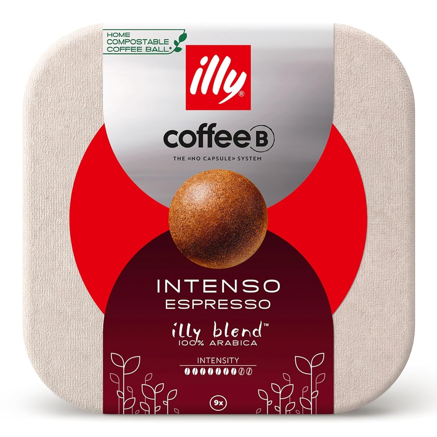 CoffeeB illy Intenso Espresso – Kompostierbare Kaffeekugeln, 9 Stück, kompatibel mit CoffeeB Maschinen, mit Noten von Kakao, Schokolade und Trockenfrüchten