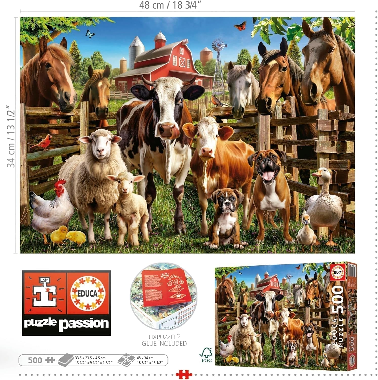 Educa - Puzzle mit 500 Teilen für Erwachsene | Freche Nutztiere. Abmessungen: 48 x 34 cm. Inklusive Fixpuzzle-Puzzlekleber. Seit 11 Jahren (19905) Puzzle Naty Shop