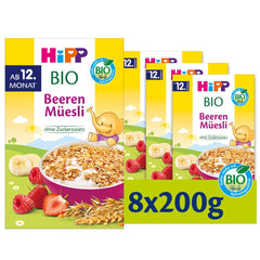 HiPP Bio Beeren-Müesli (8 x 200g), ab 12. Monat, ohne Zuckerzusatz, besonders feine Stückchen - leicht zu kauen, in bester Bio-Qualität