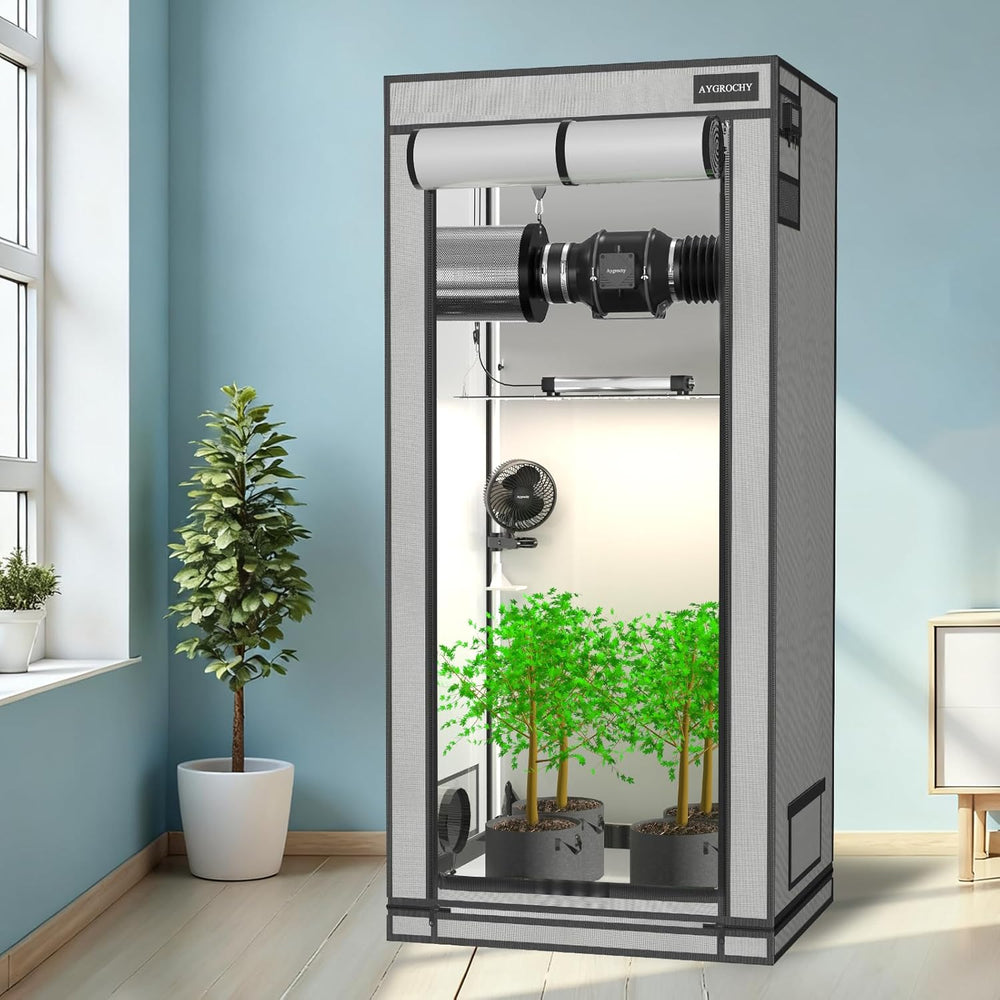 Aygrochy-Wachstumszelt, 60 x 60 x 160 cm, Indoor-Wachstumszelt mit reflektierender, weißer, herausnehmbarer PEVA-Bodenschale für Platz für den Pflanzenanbau