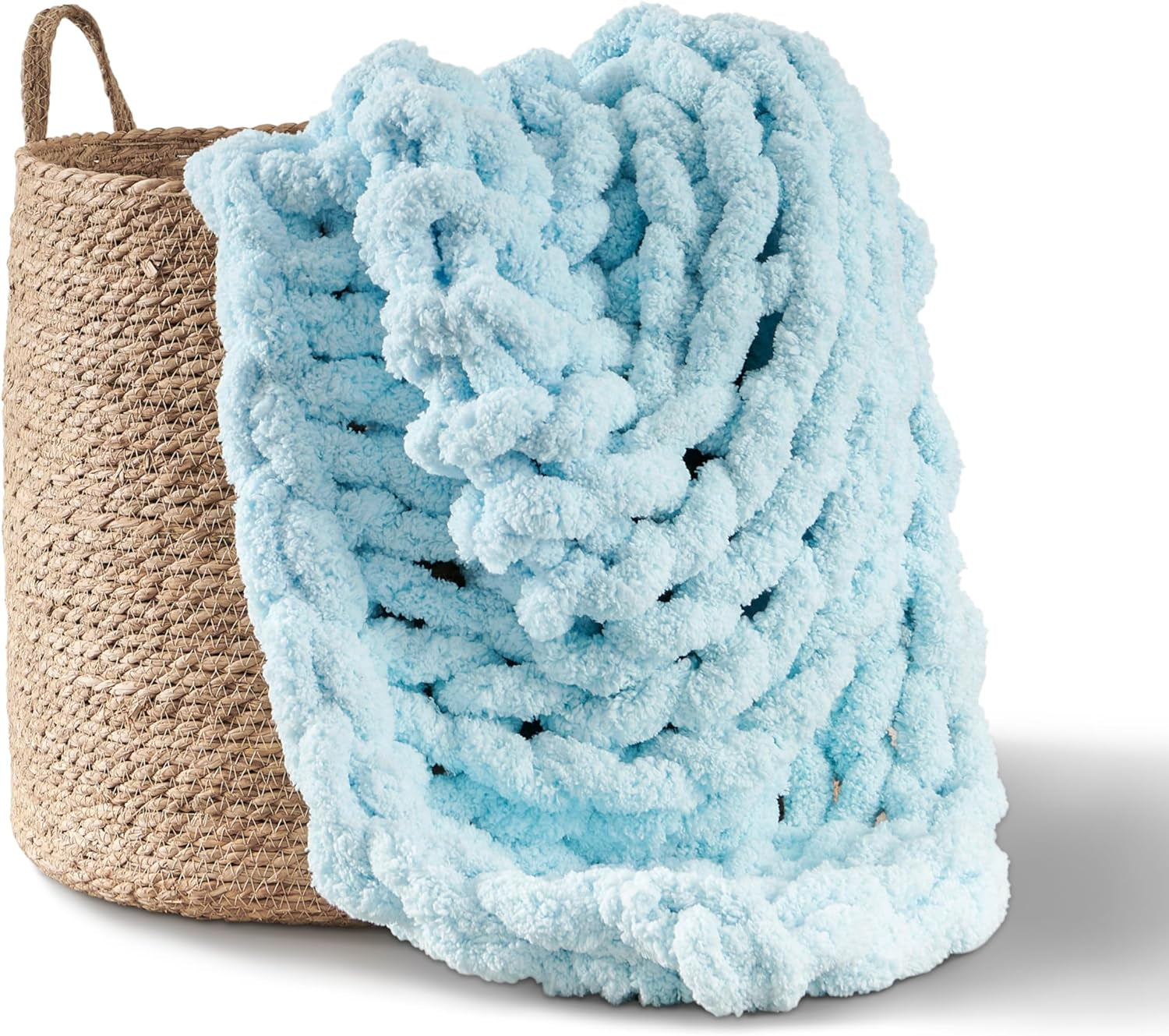 Grob gestrickte Decke, Überwurf, 100 % handgestrickt mit Jumbo-Chenillegarn (127 x 152,4 cm, Fliedergrau) Adyrescia Betten und Decken Hellblau 50 "X60"