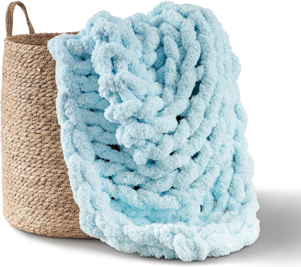 Grob gestrickte Decke, Überwurf, 100 % handgestrickt mit Jumbo-Chenillegarn (127 x 152,4 cm, Fliedergrau) Adyrescia Betten und Decken Hellblau 50 "X60"