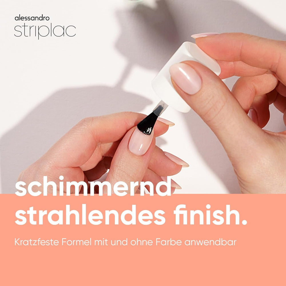 alessandro Striplac UV Top Coat Shimmer – Strahlende, kratzfeste Nägel bis zu 15 Tage – Mit oder ohne Farbstoff verwendbar – Sanfte Entfernungstechnologie – Vegan – Silber, Transparent, 6,5 ml