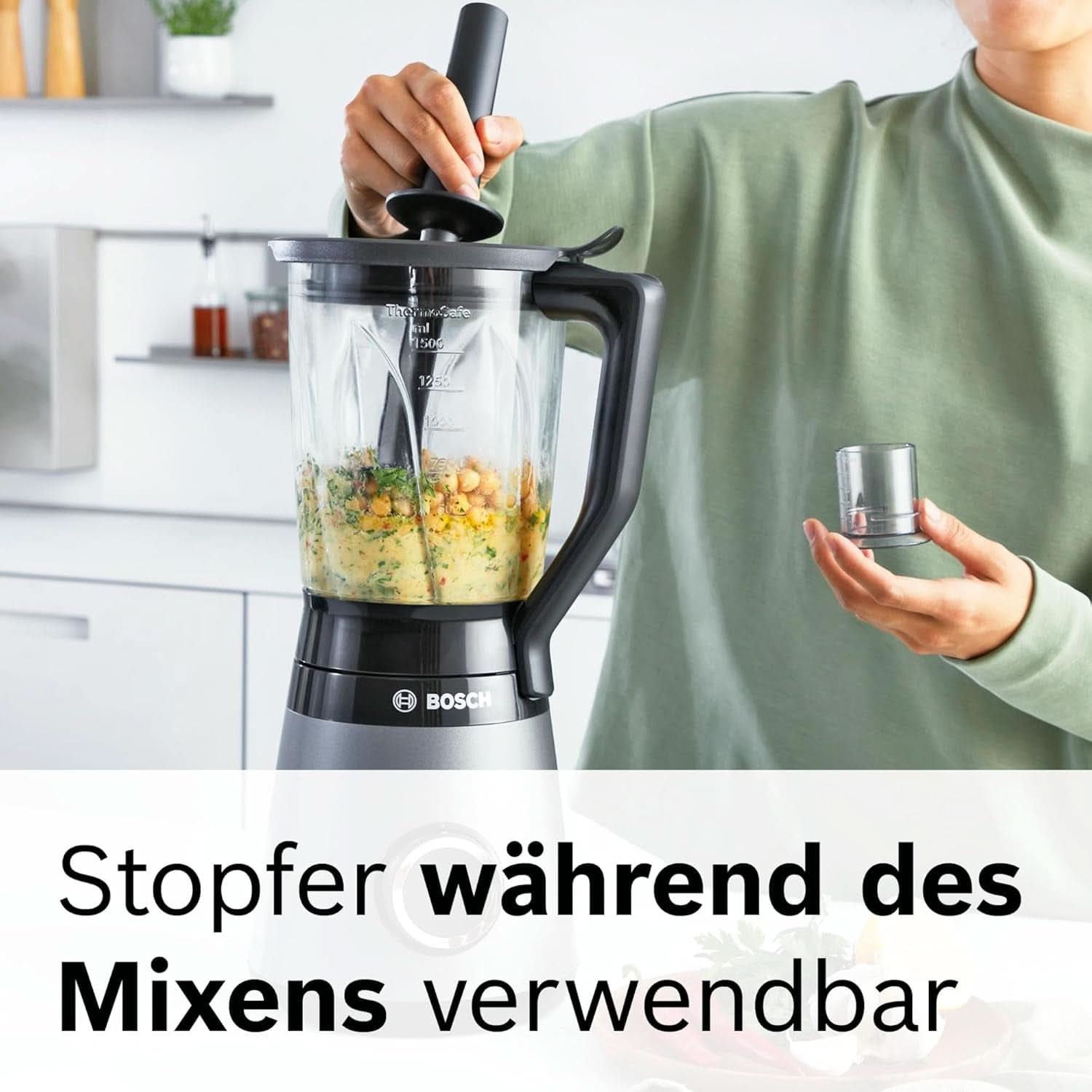 Bosch Standmixer Vitapower Serie 4 MMB6172SN, Verbesserte Version, 10 Jahre Motorgarantie, Edelstahl-Klingen, 1.5L Glasbehälter, Spülmaschinenfeste Teile, 30.000 U/Min, 1200 W, Silver Kitchen Naty Shop