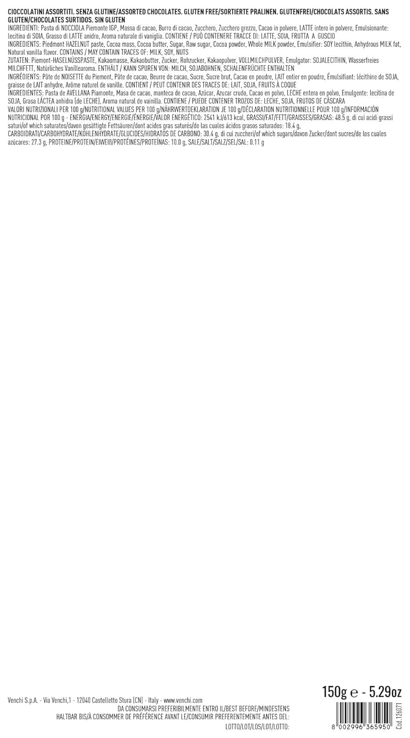 Geschenkset Venchi - Borsina Gianduiotti, mit verschiedenen Gianduiotti-Pralinen, darunter „Piemont-Haselnüsse“, 150g, glutenfrei, ohne künstliche Farbstoffe, ohne Konservierungsstoffe, Geschenkidee