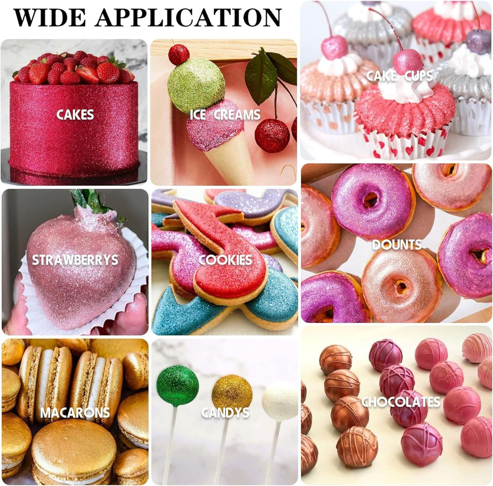 Sclipici comestibil cu sclipici - Pudră cu sclipici comestibilă în 4 culori, praf cu sclipici pentru băuturi, mâncare, prăjituri - Pudră colorantă alimentară metalică comestibilă pentru copt, cocktailuri - 5G / sticlă