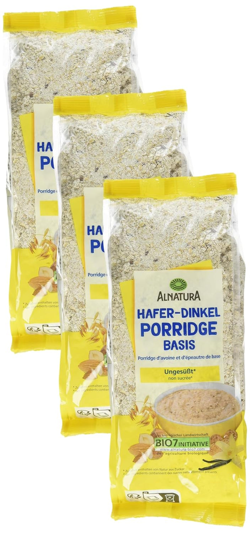 Bio-Haferflocken-Dinkel-Porridge-Basis, 500g (3er Pack)