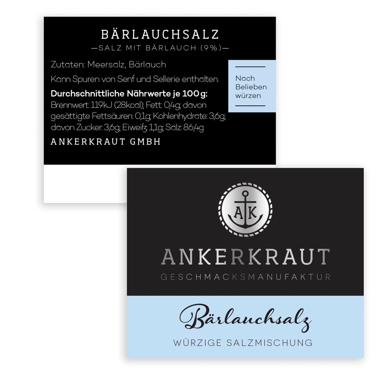 Ankerkraut Bärlauch Salz, Lecker Fleisch und Salat Verfeinern, Knoblauchartiges Gesmack Aroma, Kräuter mit Gewürzen zum Kochen, 110 g im Korkenglas