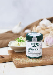 Fuchs Gewürze - Knoblauchsalz - Gewürzsalz für Dips, Saucen und Gemüse - natürliche Zutaten - 90 g in wiederverwendbarer, recyclebarer Dose