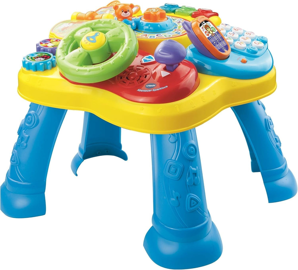 VTech Baby Adventure Play Table - Masă de joacă colorată pentru bebeluși cu 6 câmpuri de joc și elemente interactive & Baby My First Song Book Carte colorată cu 6 pagini și elemente mobile pentru joacă Jucarii Bebe Naty Shop Singur Ambalare normală