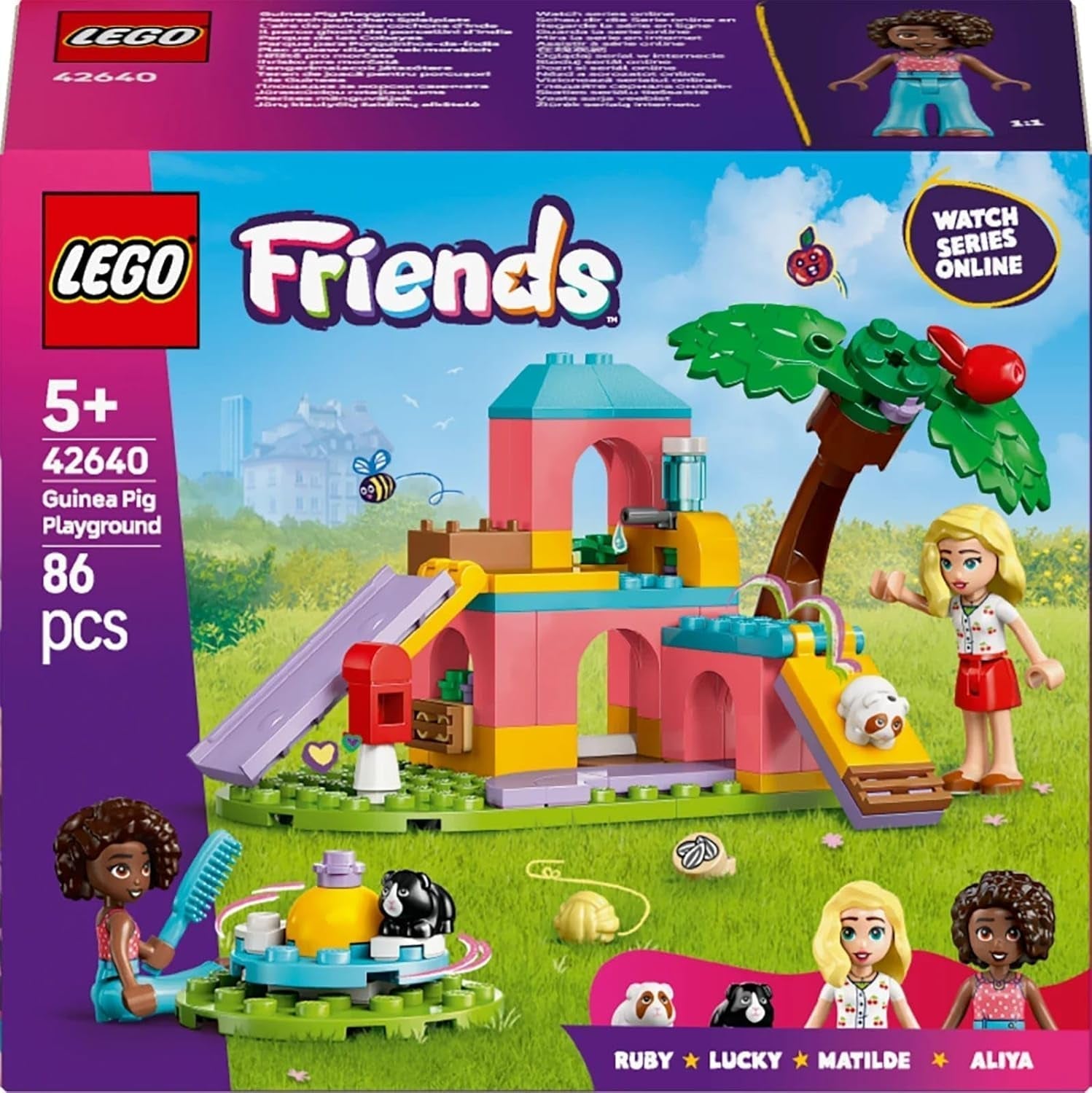 LEGO Friends Meerschweinchen-Spielplatz, Bau- und Rollenspielset mit 2 Minifiguren und 2 Tieren, Spielzeug für Mädchen ab 5 Tieren, Tierset 42640