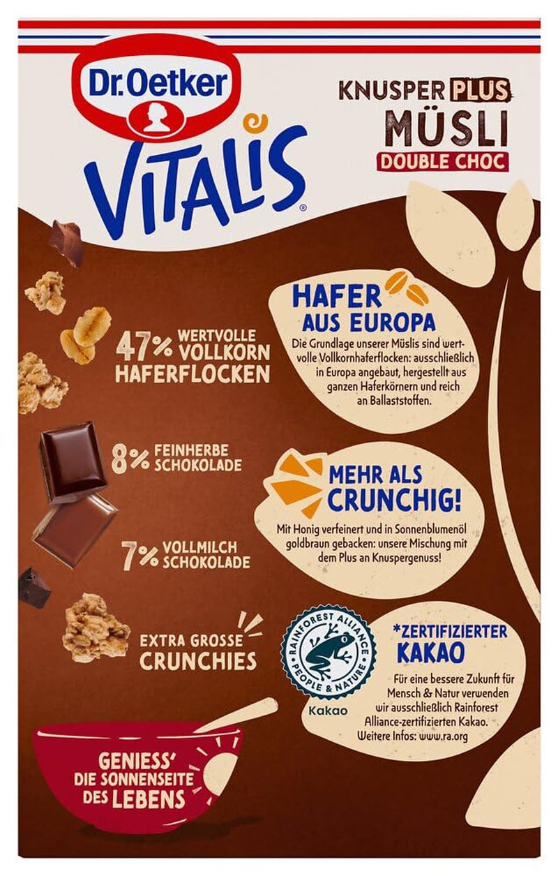 Dr. Oetker Vitalis KnusperPlus Double Chocolate: Knuspriges Müsli mit Vollmilch- und Zartbitterschokolade, 7er Pack (7 x 450g)