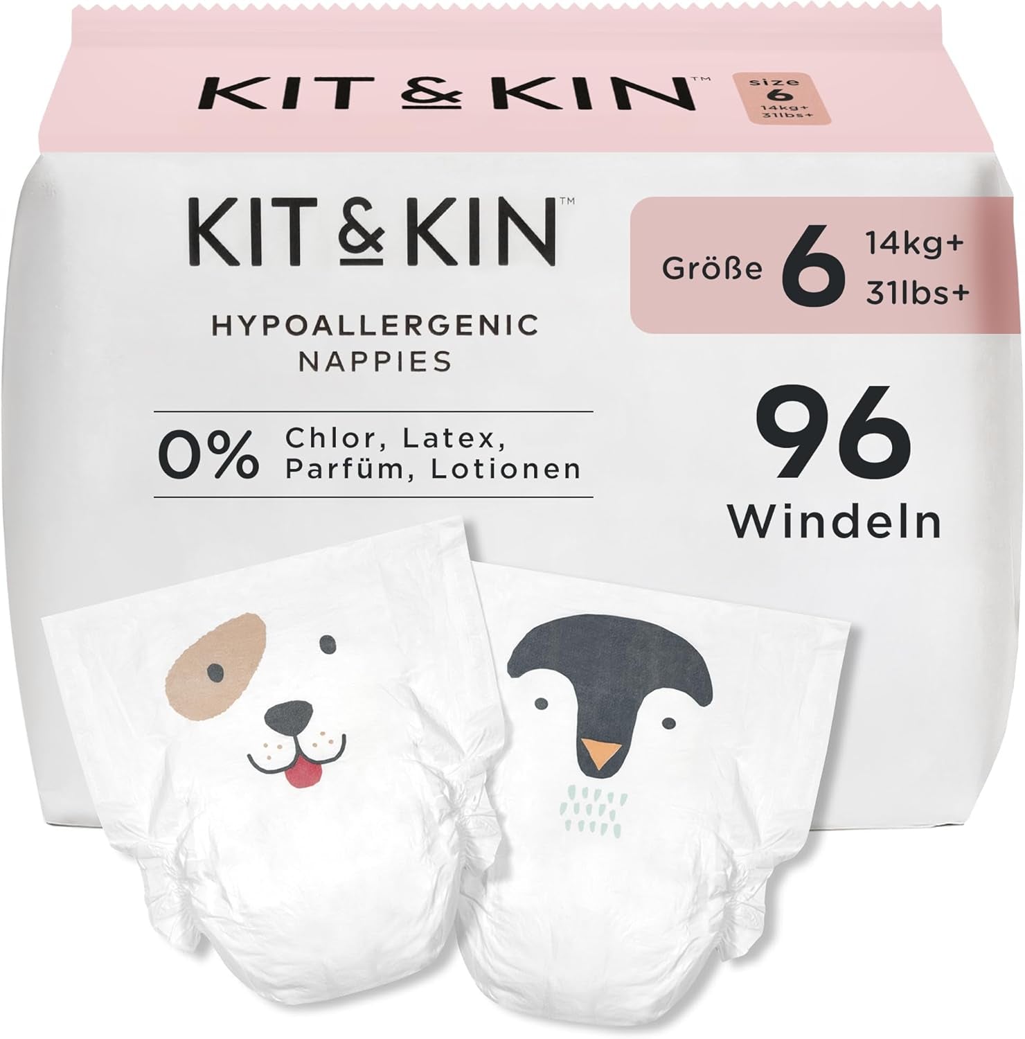 Kit & Kin Premium-Windeln, Größe 4 (9–14 kg), 128 Stück, pflanzlich und hypoallergen, zuverlässiger Auslaufschutz, vegan und frei von Tierversuchen