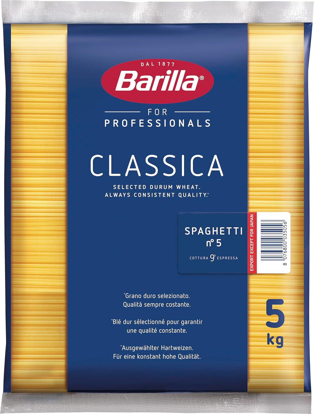 Barilla Hartweizen-Spaghetti-Nudeln Nr. 5 – 1er-Packung (1x5kg)
