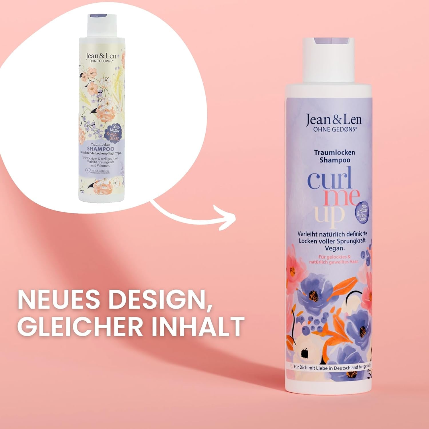 Jean & Len Dream Curls Shampoo Reiswasser & Açai-Beere, für lockiges und welliges Haar, 300 ml Jean & Len