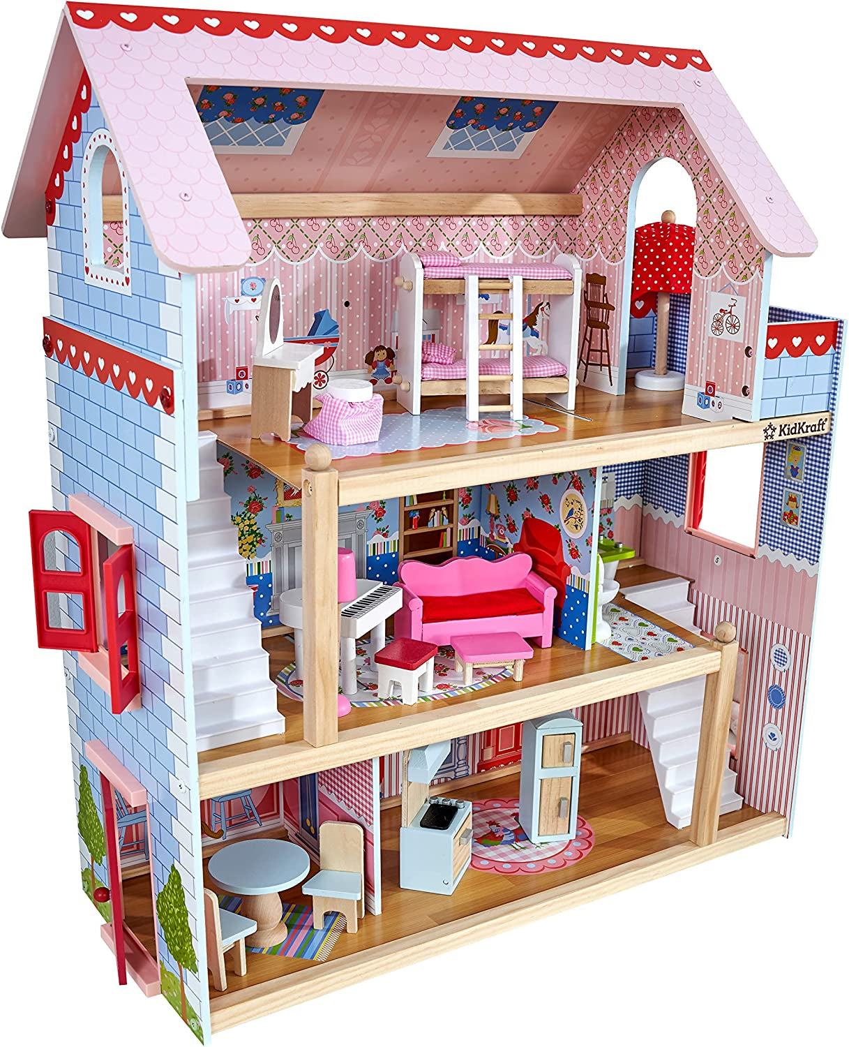 Kidkraft Dollhouse Chelsea din lemn cu mobilier și accesorii pentru mini păpuși, set de joacă pentru mini păpuși, jucărie pentru copii de la 3 ani, 65054, exclusiv la Amazon Casute de papusi Naty Shop Titlu implicit
