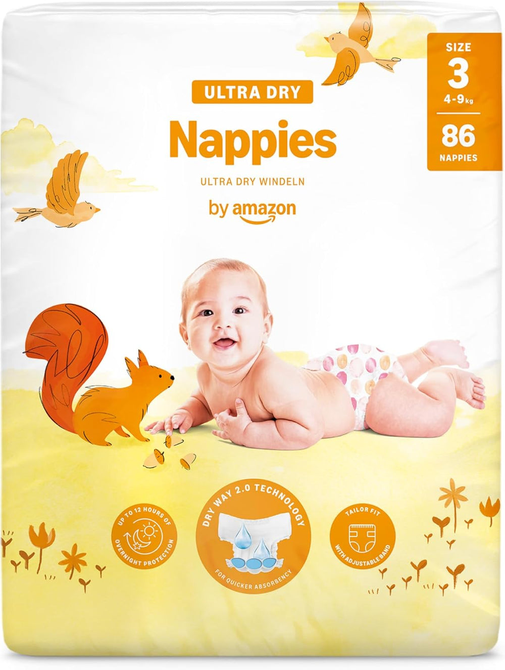 Amazon Ultra Dry Windeln, Größe 1 (2–5 kg) – Monatsbox, Weiß, 96 Stück (2 Packungen à 48 Stück) (ehemals Marke Mama Bear, identisches Produkt)