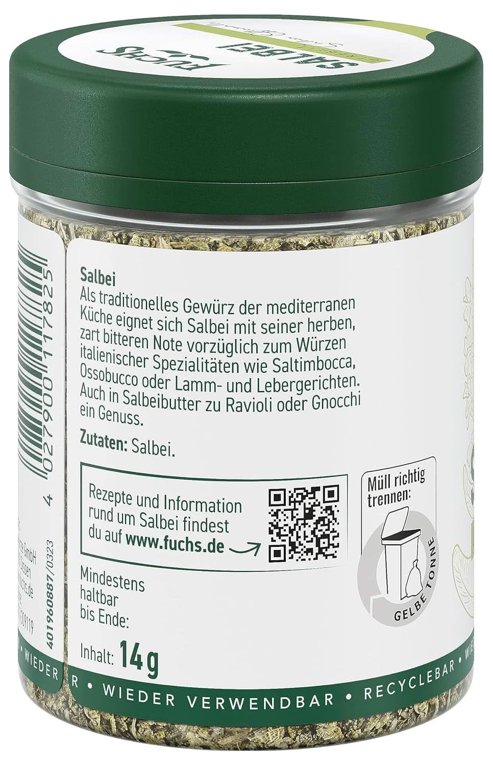 Fuchs, Salbei, saure Note, zart bitter für Ravioli oder Gnocchi, 14 Gramm Gewürze Naty Shop