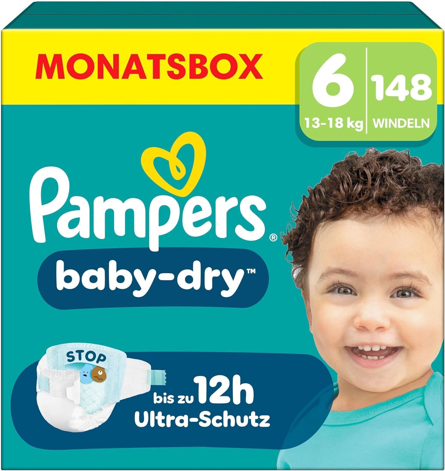 Pampers Baby-Dry Windeln, Größe 5, 174 Windeln, 11 kg – 16 kg, bis zu 100 % Auslaufschutz und Komfort die ganze Nacht