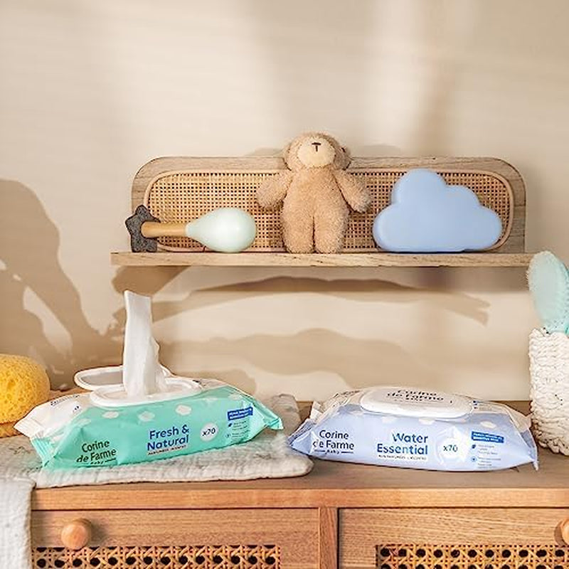 - Change Water Essential Babytücher x70 - Toilettenartikel aus Pflanzenfasern - 99 % hochreines Wasser - Hygiene von Geburt an - Wiederverschließbarer Deckel