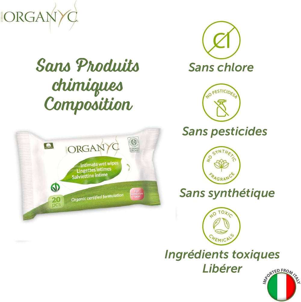 Organyc Feuchte Intimtücher, hergestellt aus 100 % zertifizierter Bio-Baumwolle – 4 Packungen mit 20 Tüchern (insgesamt 80 Tücher)