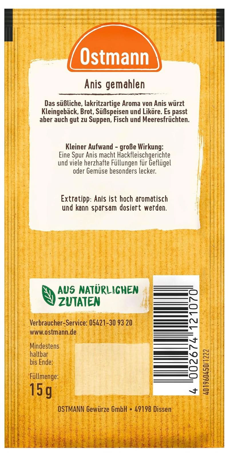 Ostmann Gemahlener Anis, 15 Gramm Condimente Naty Shop
