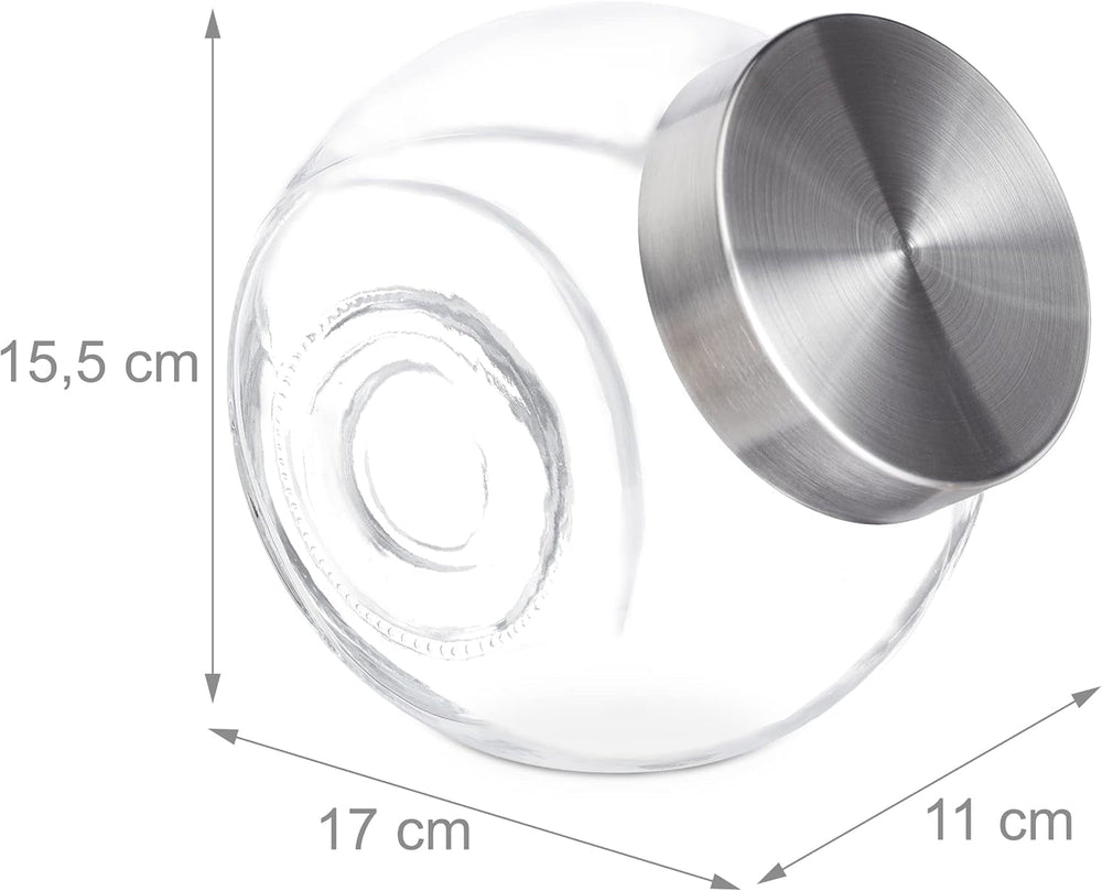 Borcane de bomboane Relaxdays, set de 4, 1,5 l, borcane de depozitare pentru dulciuri, alimente, bar de bomboane, capac din oțel inoxidabil, clar, transparent argintiu Cutii depozitare alimente Naty Shop