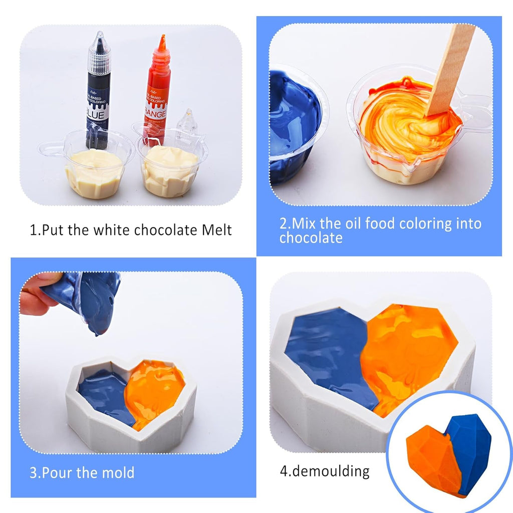 Colorant alimentar liposolubil - Colorant alimentar pe bază de ulei în culorile curcubeului pentru ciocolată, dulciuri, prăjituri, copt - Colorant alimentar concentrat pentru decorarea torturilor, cremă de unt, fondant - 12g fiecare