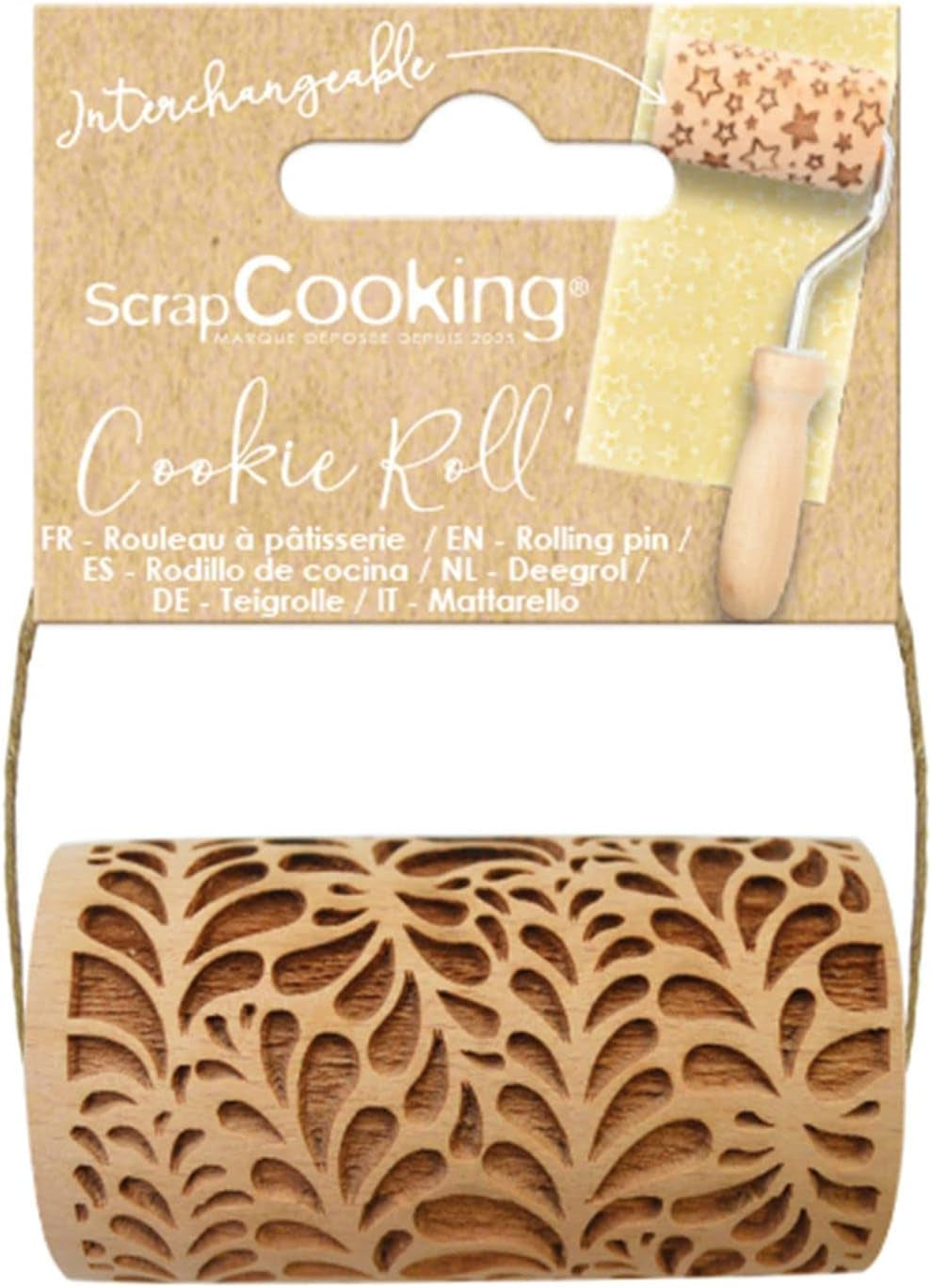 SCRAP COOKING - Mini-Holzrolle „Ondines“ – Dekoration für Kekse, Sandgesandet, Cookies – 5308